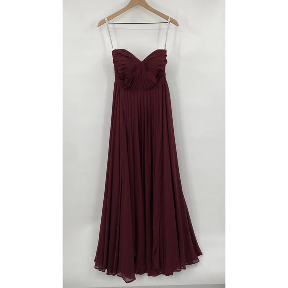 Jenny Yoo Collection Gown Pleated Bodice Strapless Sweetheart Maxi Burgundy 6 - Picture 5 of 10